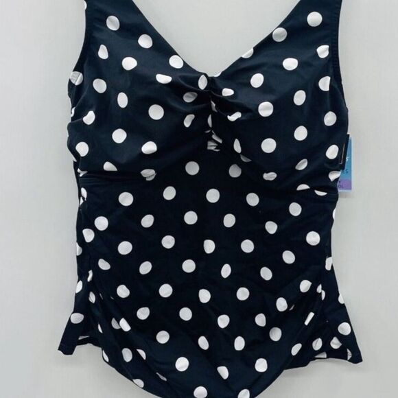 Swim Solutions Womens Plus Size 18W Tummy Control Polka Dot Tankini Top $84 New - Picture 3 of 10
